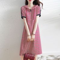 【YF】 Fashion Hooded Button Spliced Korean Striped Midi Dress Womens Clothing 2023 Summer New Short Sleeve Casual Dresses