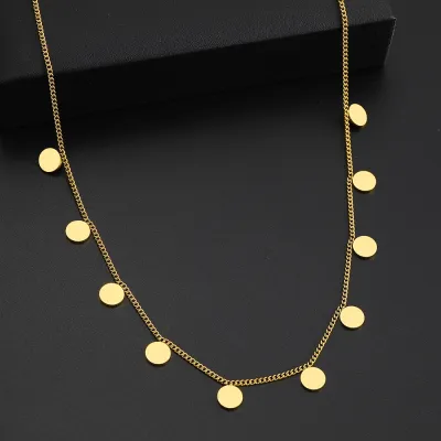 ❖℡ Stainless Steel Necklaces Geometric Round Coin Mini Pendants Aesthetic Clavicle Chain Choker Necklace For Women Jewelry Gifts