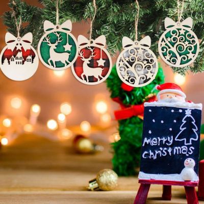 Christmas Tree Pendant Elk Star House Xmas Tree Decoration Hollow Out Wooden Pendant Christmas Drop Ornament Holiday Supplies