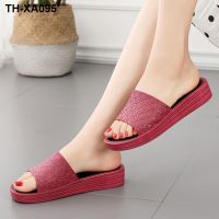 ✹▨ 2023 thick-soled slippers womens summer home non-slip Korean version of muffin outerwear all-match flip flops fashion wedge sandals and