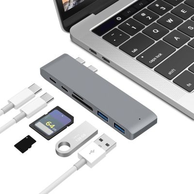 Dual Type-C ฮับ2พอร์ต USB 3.0ตัวอ่านบัตร TF อะแดปเตอร์สำหรับ MacBook Pro 2016 2017 2018อากาศ2018 5Gbps ช่องทีเอฟฮับ Feona ฮับ USB