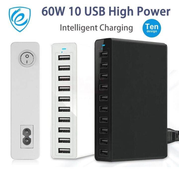 10 Port Multi USB Charger Station Fast Charging 60W Quick Charge Power  Adapter EU For iPhone Samsung Xiaomi Mobile Phone Charger 