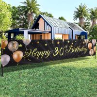 1pc Black Gold Happy Birthday Banner 30th 40th 50th 60th Birthday Party Backdrop Background Decor Bunting Garland Hanging Flags Banners Streamers Conf