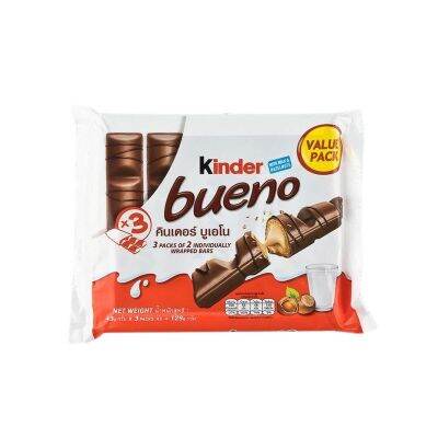 kinder bueno เวเฟอร์ช้อกโกแลต คินเดอร์บูเอโน่  129กรัม (43กรัม ยกแพ็ค 3ห่อ)