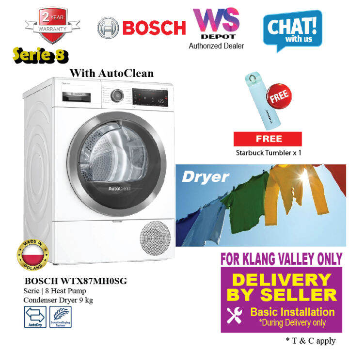 Bosch WTX87MH0SG Series 8 Heat Pump Dryer 9KG [ Free Delivery & Std