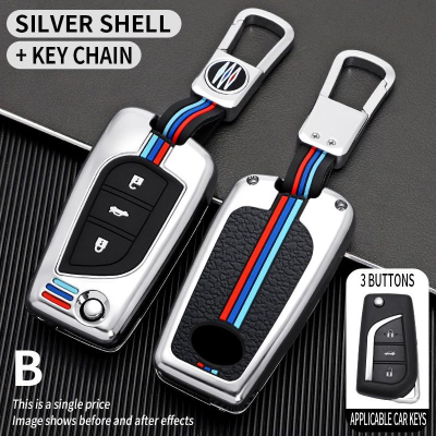 for Toyota Key Fob Cover Case Metal Shell Smart Key Holder Compatible For 2 / 3 / 4 Buttons Corolla Prius Camry CHR C-HR  RAV4 Altis Land Cruiser Prado (Gray/Silver)