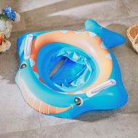 INS Thickened Kids Shark Shape Swimming Ring Inflatable Swim Circle Float Seat with Handle Water Fun Pool Toys