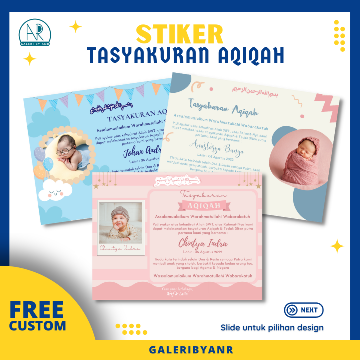 Stiker Tasyakuran Aqiqah Custom | Kartu Ucapan Aqiqah Tedak Siten Baby ...