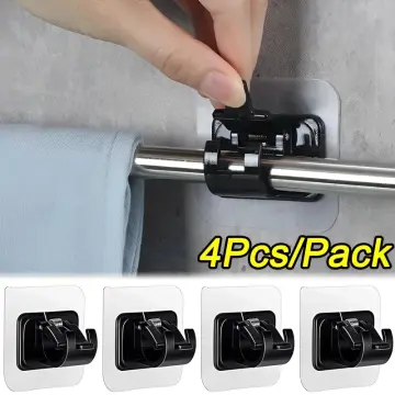Shower Curtain Rod Holder, 4PCS Adhesive Curtain Rod Holder for Bathroom,  No Drilling Clear Tension Rod Hooks for Bathroom,Living Room