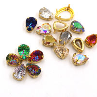 10pcsbag Clothing Decoration K9 Glass Crystal Strass Teardrop Shape Gold Base Claw Rhinestones for DIY Apparel Sewing &amp; Fabric