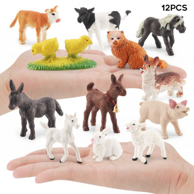 12pcs/set Simulation Poultry Wild Animals Figures Delicate and Compact Goat Cat Corgi Puppy Figurines for Kids Scientific Cognitive Toys