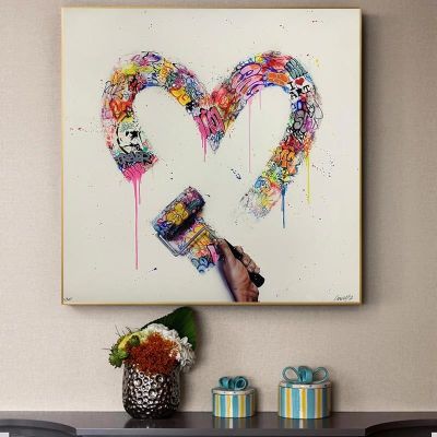 Modern Street Graffiti Art ผ้าใบภาพวาด Love Graffiti โปสเตอร์และพิมพ์ภาพผนังศิลปะสำหรับห้องนั่งเล่น Wall Decor Cuadros