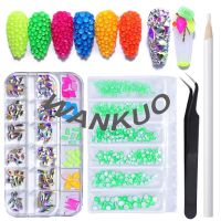 【WANKUO】กล่องเซตคริสตัลไรน์สโตน 12 ช่อง สำหรับตกแต่งเล็บ DIY