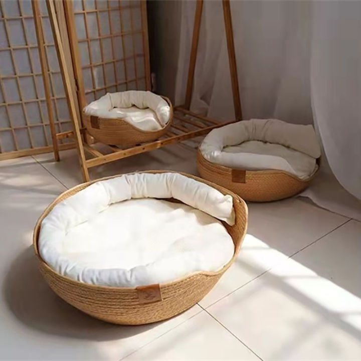 s-bed-sofa-bamboo-weaving-four-season-cozy-nest-baskets-waterproof-removable-cushion-cat-mat-kennel-dog-beds-accessories