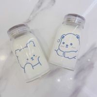 ❁✥ 450ml Water Bottle Thick Leakproof Drinking Bottles Cute Cartoon Bear Milk Coffee Tumblers Glass Cup Student Girl Gift bottle