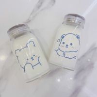 ▽ 450ml Water Bottle Thick Leakproof Drinking Bottles Cute Cartoon Bear Milk Coffee Tumblers Glass Cup Student Girl Gift bottle