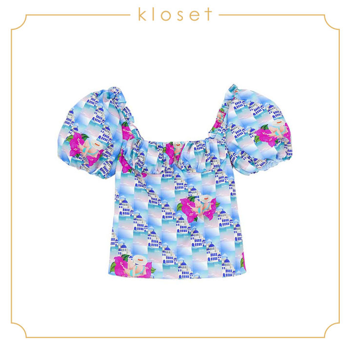 kloset-puffed-sleeve-printed-top-ss20-t009-เสื้อแฟชั่น-เสื้อแขนตุ๊กตา-เสื้อผ้าแฟชั่น