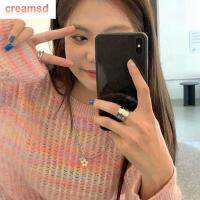 CREAMSD ของขวัญเครื่องประดับที่สง่างามสร้อยคอสีตัดกันฝรั่งเศสโซ่ไหปลาร้าหนาสไตล์เกาหลีสร้อยคอดอกไม้สร้อยคล้องคอผู้หญิง