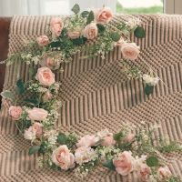 【cw】PARTY JOY 1.7M Silk Rose Peony Garland Artificial Flowers Eucalyptus Leaves Vines Plants for Wedding Arch Doorways Table Decor ！