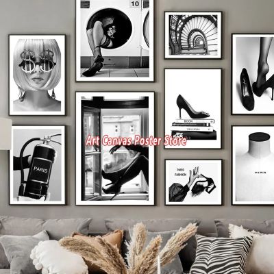 สีดำสีขาวหรูหราแฟชั่นปารีสผู้หญิงเงินผนังศิลปะ,ผ้าใบจิตรกรรมนอร์ดิกโปสเตอร์,ที่สมบูรณ์แบบสำหรับห้องนั่งเล่นตกแต่ง