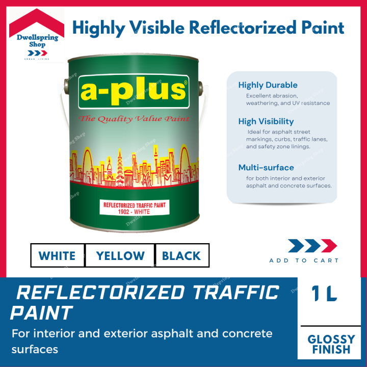 REFLECTORIZED TRAFFIC PAINT Yellow Black White 1L For Concrete Masonry