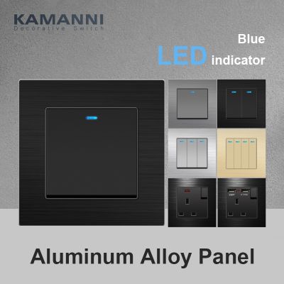 Kamanni Aluminum Panel With LED Indicator 1/2/3/4Gang 1/2Way Through On/Off Wall Stair Light Switch European/French Power Socket