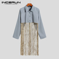 [Perfectly] INCERUN Mens Collared Long Sleeve Shirt Button Up Tassel Blouse Crop Tops (ชุดลำลอง) #3