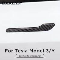 สำหรับ Tesla รุ่น3 Y คาร์บอนไฟเบอร์ ABS จัดแต่งทรงผมพรีเมี่ยมอุปกรณ์เสริมทนทาน Model3ที่จับประตูรถสติกเกอร์อุปกรณ์ป้องกันฝาครอบ2023