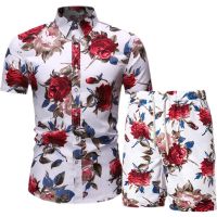 Ready Stock?? 2021 New Summer Short-sleeved Floral Shirt Youth Shirt Thin Printed Shirt Slim Mens Beach Shirt Set