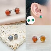 Stainless Steel Natural Stone Stud Earrings Wedding Women Fashion Jewelry 8mm Stone Malachite Opal Statement Earrings Party Gift