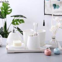 ▪ Ceramic Bathroom Accessories Set Soap Dispenser Toothbrush Holder Toothbrush Cup Soap Box Tray Toilet Brush Bathroom Supplies