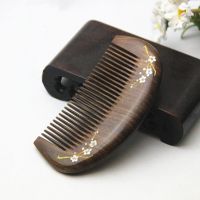 Natural Gold Sandalwood Small Comb Natural Wood Structure Fine Tooth Hair Comb Anti-Static Head Acupuncture Point Massage Gift