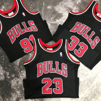 เสื้อเจอร์ซีย์ของแท้กดร้อน1997-98 Mens Chicago Bulls Dennis Rodman &amp; Scottie Pippen Black Swingman Jersey