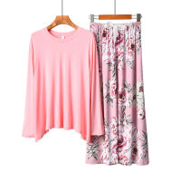 Japanese new style ladies pajamas simple floral large floral long-sleeved trousers home service two piece set spring and autumn