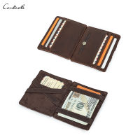 TOP☆Genuine Leather Men Magic Wallet Card Holder Slim Bifold Mini Money Clip RFID Man Purse