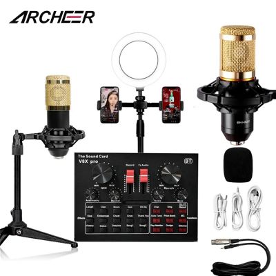 ARCHEER BM800 Microphone Sound Card PC Game Live Streaming DJ Audio USB Mixer Condenser BT USB Recording Professional Phone V8 9
