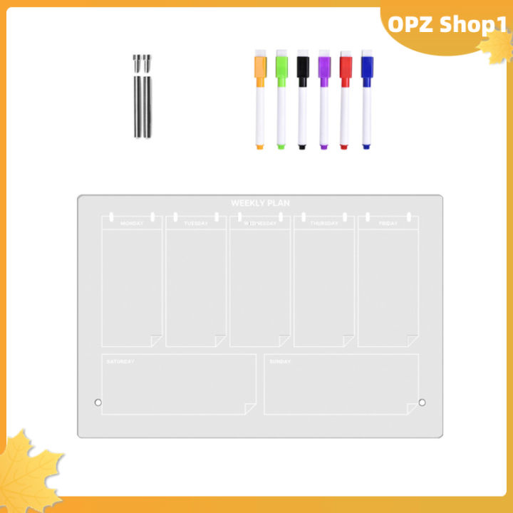 opz-กระดานวางแผนปฏิทินรายสัปดาห์ทำจากอะคริลิกกระดานไวท์บอร์ดโน้ตบันทึกใสสำหรับตั้งโต๊ะพร้อมขาตั้ง6จุดสำหรับสำนักงานบ้านโรงเรียน