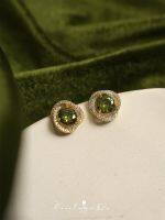 Vivienne Westwood  On the Rhine  French elegant retro high-end sparkling banquet zircon olive green earrings/ear clips for women