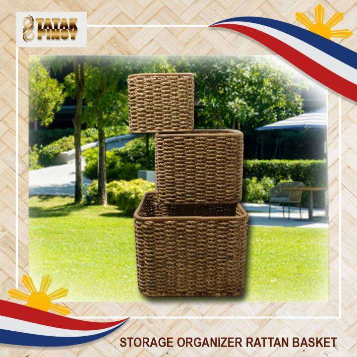 TATAK PINOY Rattan Basket Storage Baskets Shelf Organizer Container