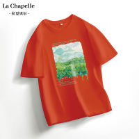 La Chapelle เสื้อยืดแขนสั้นผู้หญิงเสื้อลำลองคอกลมคอตตอนแท้แบบใหม่ฤดูร้อนสำหรับคนตัวเล็ก2023 INS เสื้อตัวใน