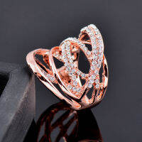 SINLEERY Multi-Circle Twisted Wide Ring For Woman Rose Gold Silver CZ Stone Party Jewelry JZ016