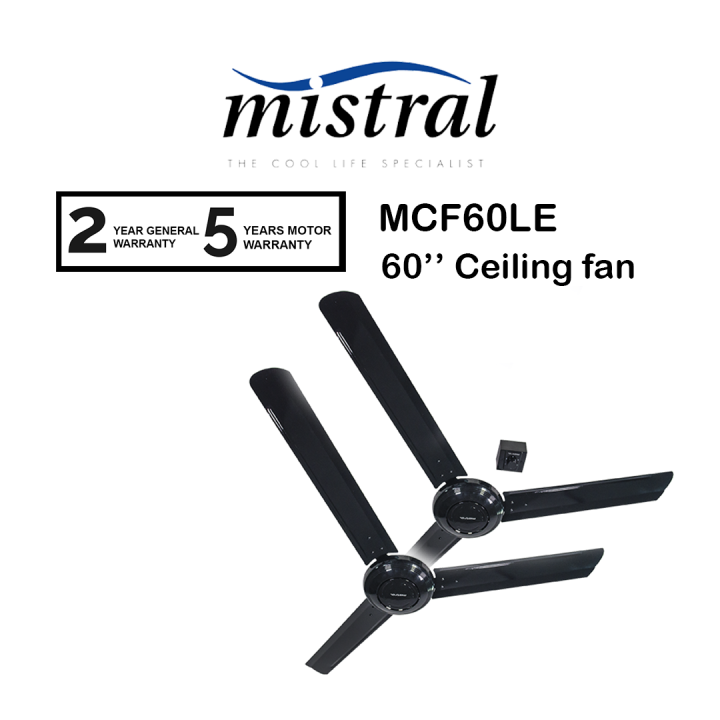 Mistral MCF60LE Ceiling Fan 60 with 5 Speed Regulator (TWIN PACK) Black