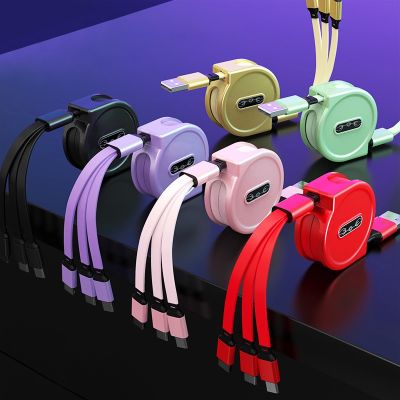 สายเคเบิลเครื่องชาร์จ USB แบบ3 IN 1แบบสายสำหรับข้อมูลสายชาร์จเร็วชนิดไมโครสำหรับ Huawei OPPO VIVO Xiaomi สายเคเบิลข้อมูลซัมซุง