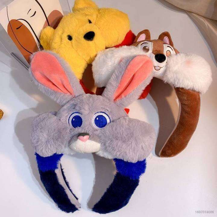 hz-disney-winnie-the-pooh-hair-hoop-girl-cute-cartoon-plush-card-headband-net-accessories-judy-hopps-chip-dale-piglet-zh