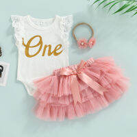 【Forever CY Baby】Baby Girl 3 Piece Suit Fashion Letter Lace Fly Sleeve Romper And Bow Gauze Short Skirt &amp; Headband