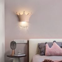 Girl Bedside Lamps Crystal Pendant Crown Wall Lamp Modern Luxury Childrens Bedroom Princess Room Decor Night Lights Wall Light