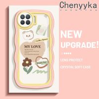 เคส Chenyyka สำหรับ A93 OPPO 2020 F17 Pro Reno 4F Reno 4 Lite เคส Reno4ลายการ์ตูนหมีดอกไม้สีครีมคลื่นเลนส์กล้องถ่ายรูปเคสโทรศัพท์โปร่งใสเรียบง่ายปิดคลุมป้องกันการกระแทกเคสนิ่มแบบใสซิลิโคนที่มีสีสัน