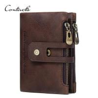 ZZOOI CONTACTS Genuine Leather Men Wallet Small Men Walet Zipper&amp;Hasp Male Portomonee Short Coin Purse Brand Perse Carteira For Rfid