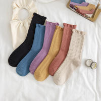 Solid Woman Frilly Ruffle Cotton Thermal Loose Long Tube Sock Korean Fashion Kawaii Cute Harajuku Retro Lace Stocking for Female