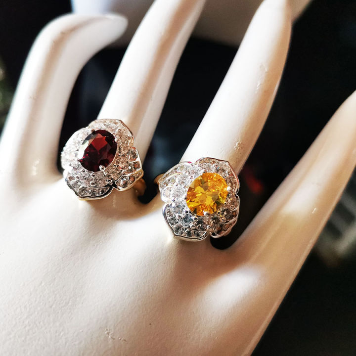 inspire-jewelry-แหวนพลอยโกเมน-หรือพลอยบุษราคัม-ประดับเพชร-สวยงามมาก-ฟรีไซด์-งานฝังหนามเตย-งานจิวเวลลี่